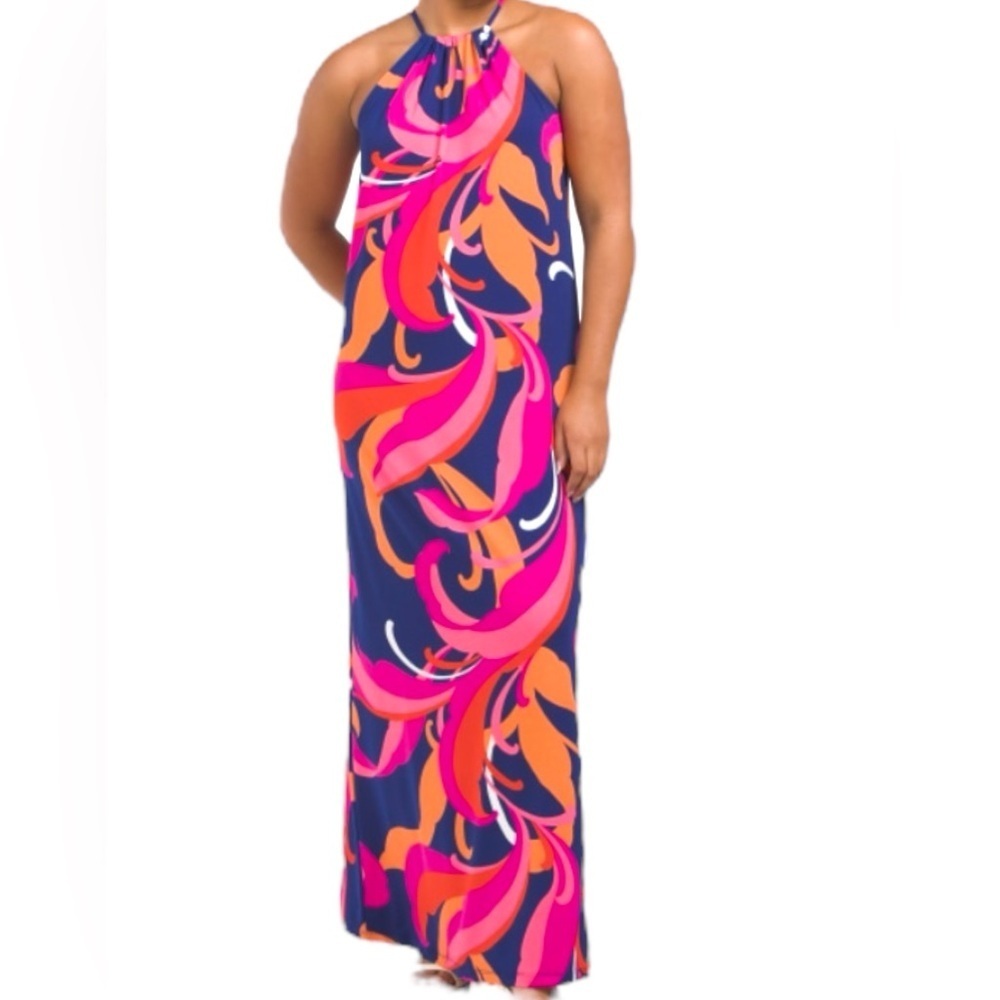 TRINA TURK NWT MILAN SCROLLING FLORAL MAXI DRESS MEDIUM HALTER NECK - Picture 2 of 9